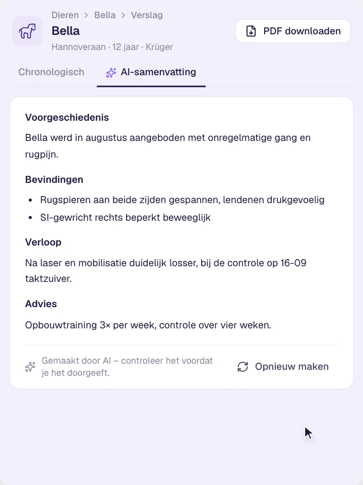Dierenartsrapporten met AI