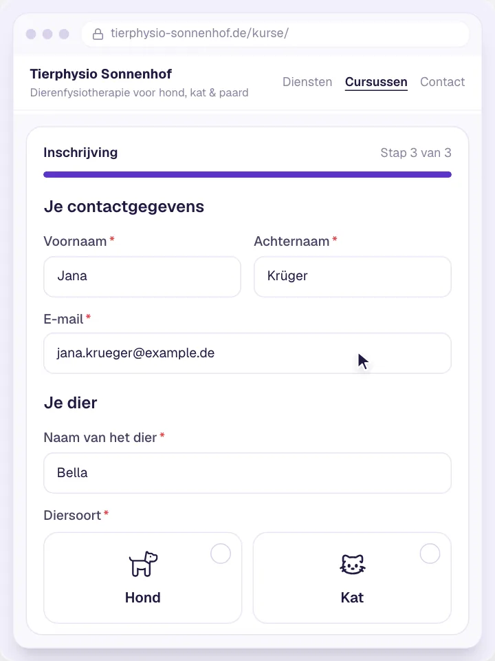 Aanmelden direct op je website