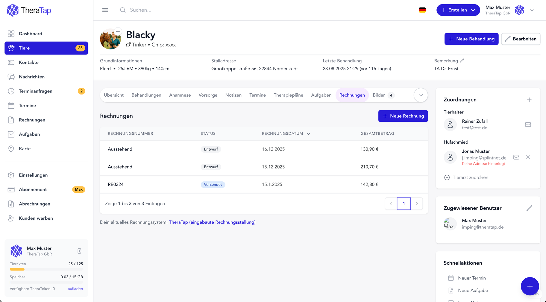 TheraTap Rechnungen & Verträge