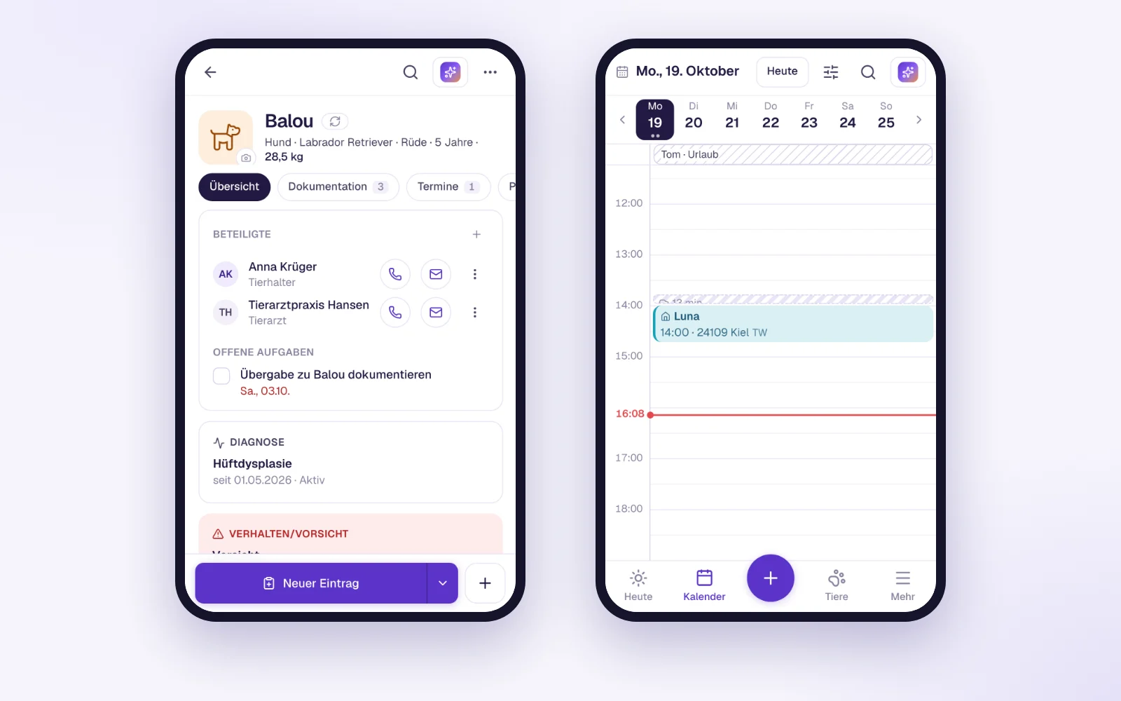 Patiëntendossier en agenda van de nieuwe TheraTap web-app op de telefoon